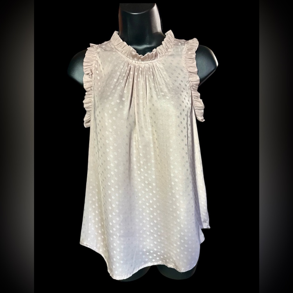 LA MIEL Light Pink Ruffle Dot-Textured Sleeveless Blouse
